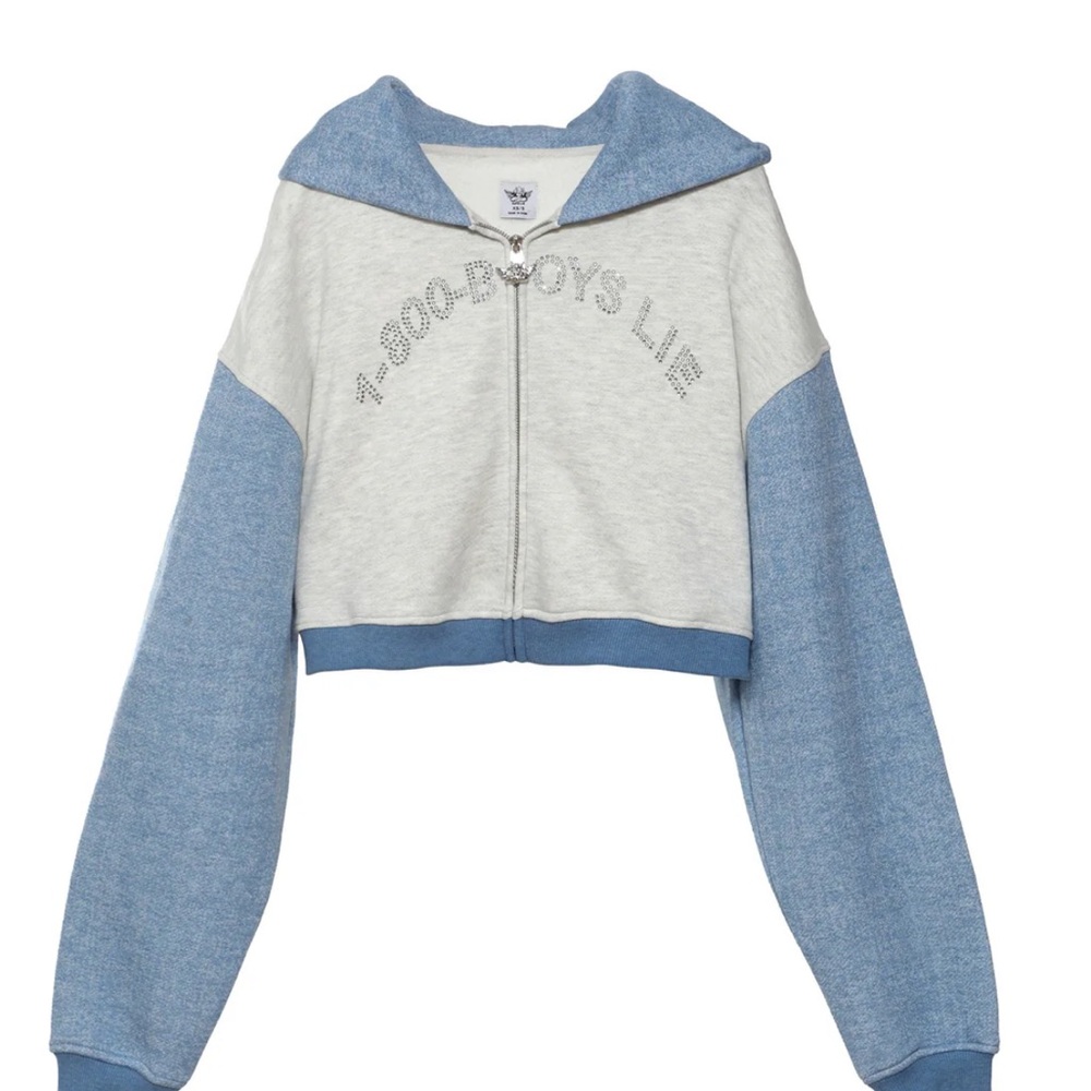 Boys Lie Blue and Gray Cropped Hoodie